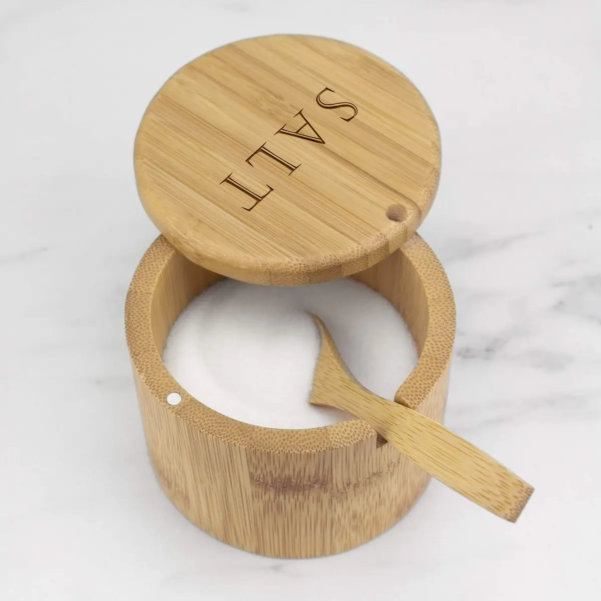 Totally Bamboo Salt Cellar with Spoon & Magnetic Lid, 177ml (6 oz) Capacity | Farmhouse Style Kitchen Storage - view 3