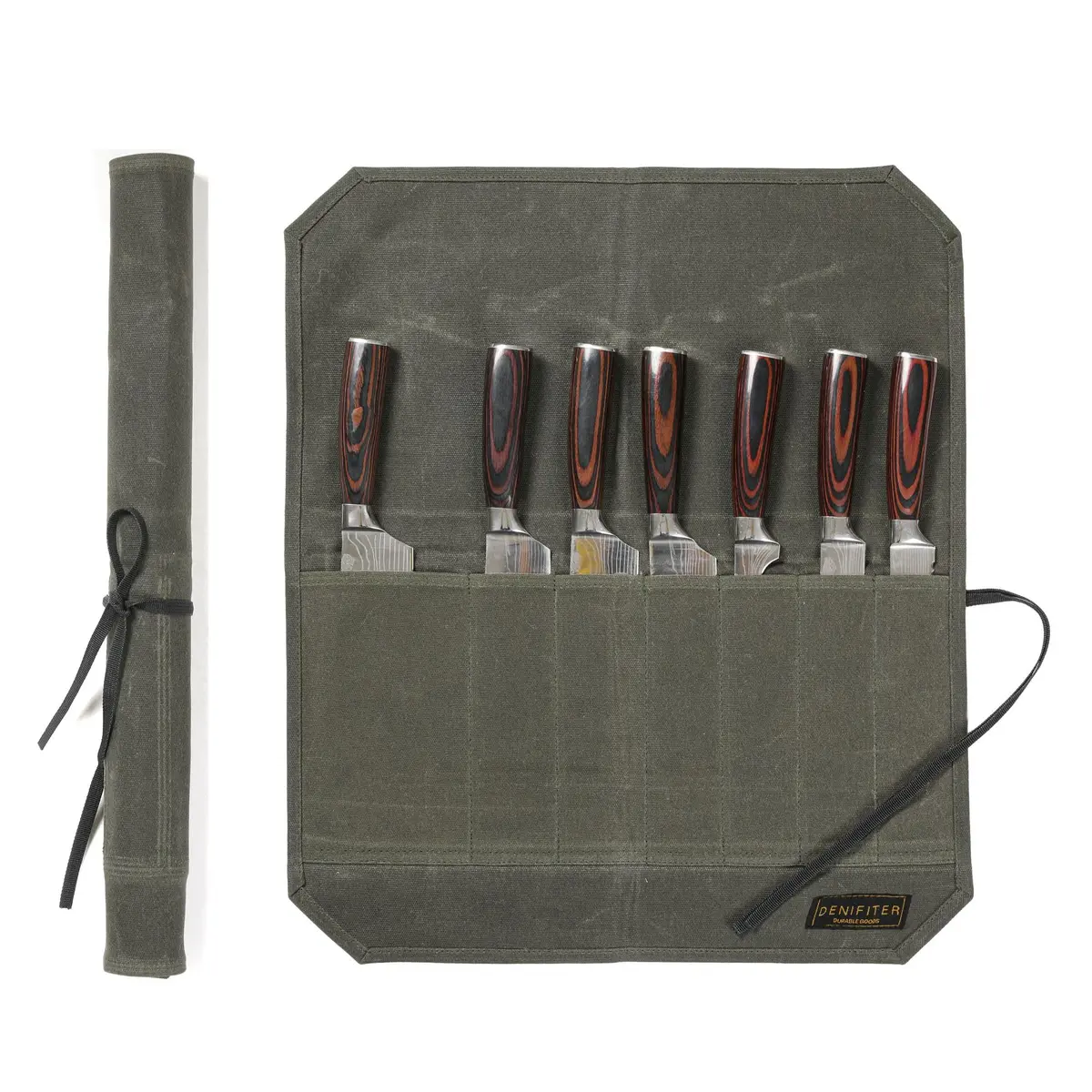 Denifiter Heavy Duty Waxed Canvas Knife Roll Bag 55cm (21") | Holds Knives up to 17" | Water Resistant - main product image