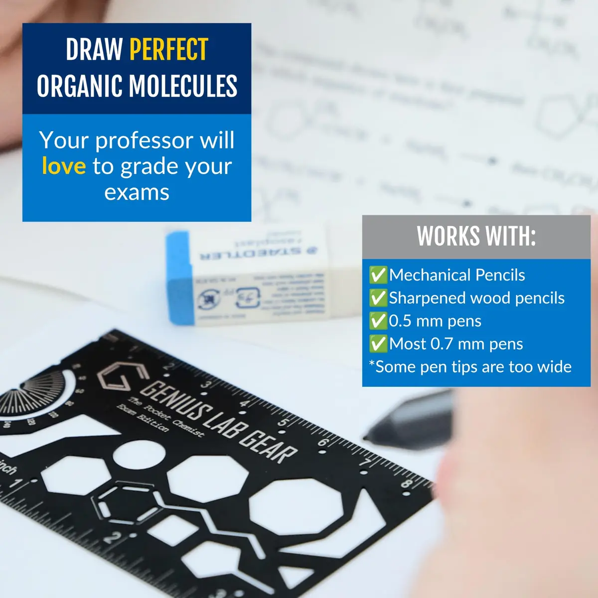 Genius Lab Gear Pocket Chemist Exam Edition: Organic Chemistry Metal Stencil Template 3 in. | Precision Lab Tool for Students & Chemists - view 2