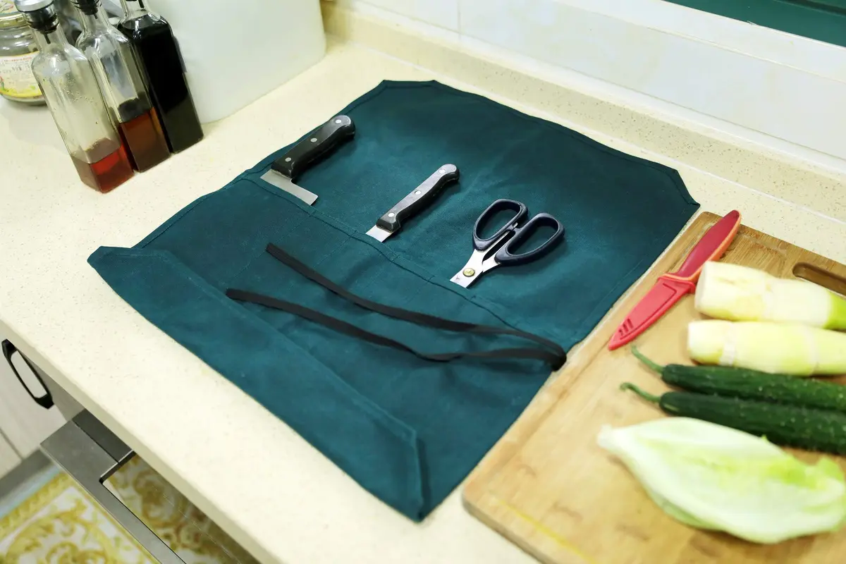 Denifiter Heavy Duty Waxed Canvas Chef Knife Roll Bag with 7 Slots & 17" Capacity | Waterproof & Durable Dark Green - view 7