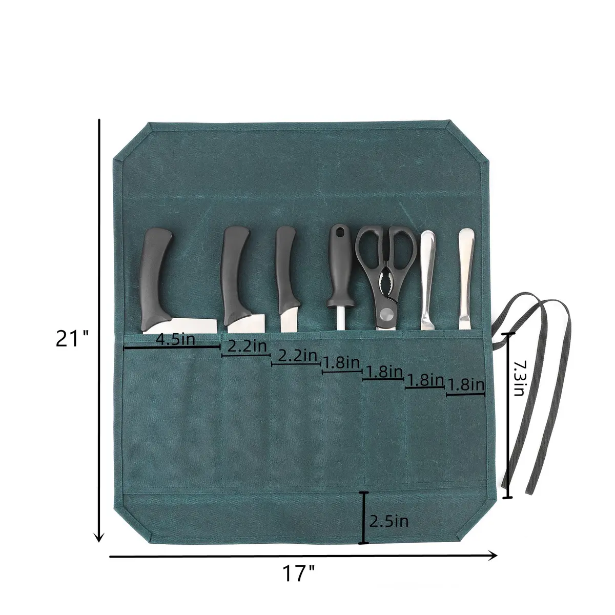 Denifiter Heavy Duty Waxed Canvas Chef Knife Roll Bag with 7 Slots & 17" Capacity | Waterproof & Durable Dark Green - view 2