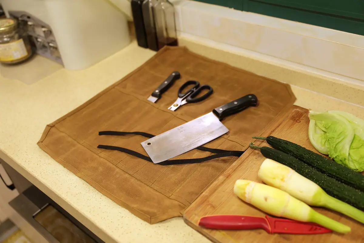 Denifiter Waxed Canvas Knife Roll Bag - 7 Pockets, 55cm x 44cm Khaki | Durable & Water-Resistant for Chefs - view 6