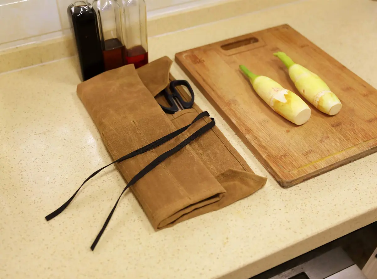 Denifiter Waxed Canvas Knife Roll Bag - 7 Pockets, 55cm x 44cm Khaki | Durable & Water-Resistant for Chefs - view 7