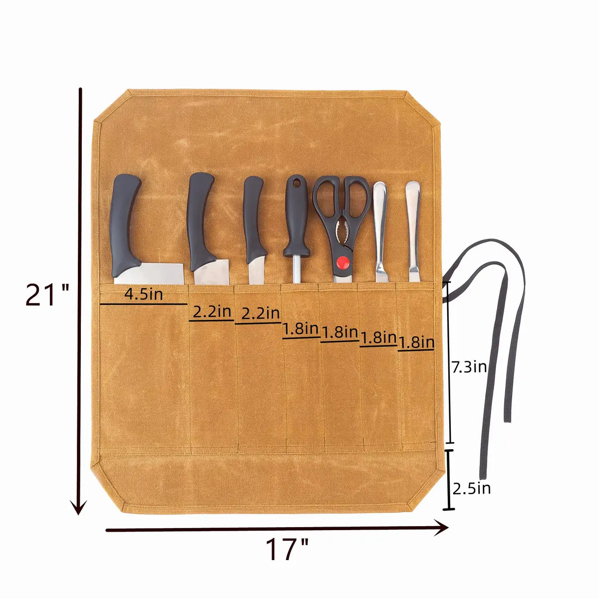 Denifiter Waxed Canvas Knife Roll Bag - 7 Pockets, 55cm x 44cm Khaki | Durable & Water-Resistant for Chefs - view 2