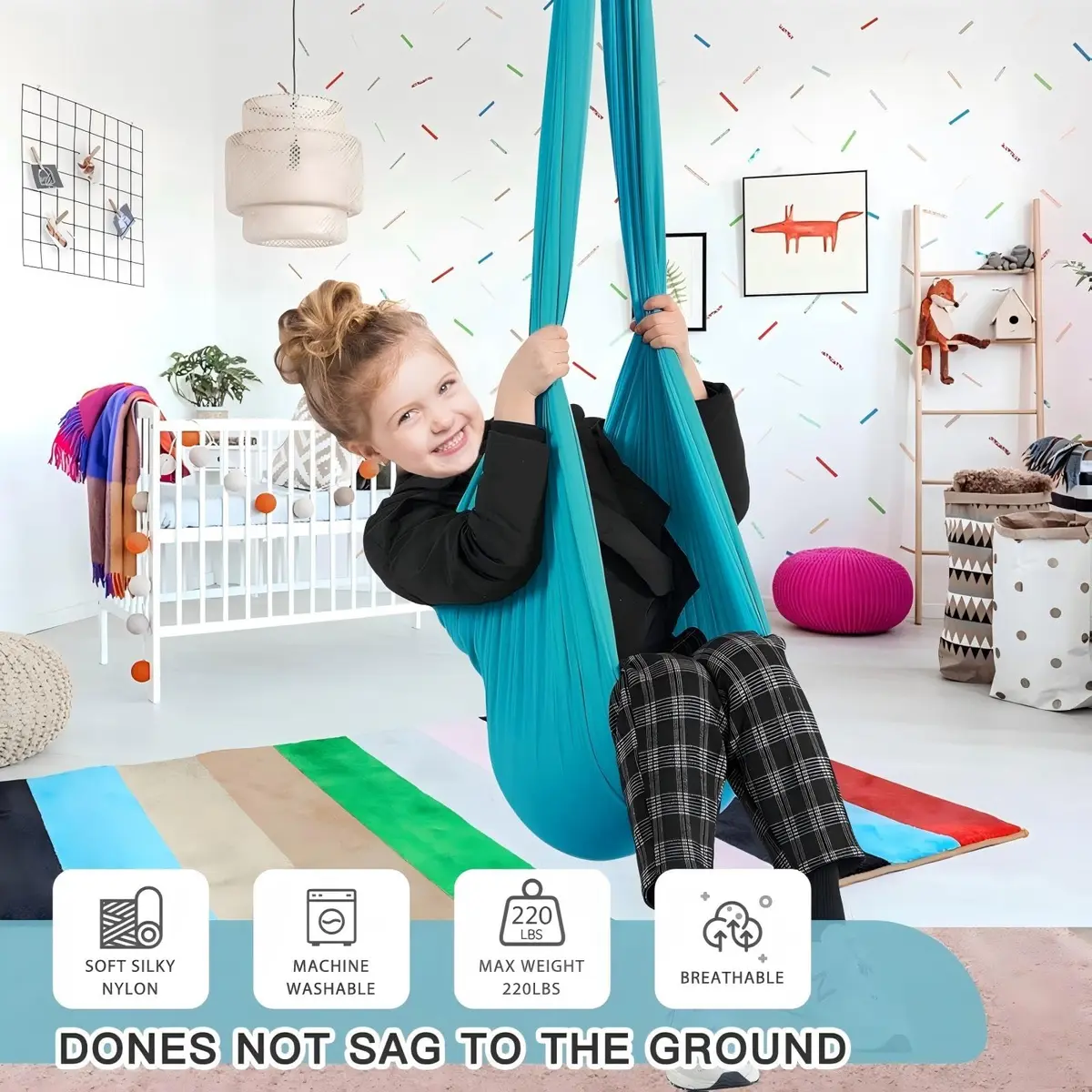 Aokitec Sensory Swing Chair for Kids & Adults, 110x63 inches (279x160 cm) | Soft Nylon Cuddle Hammock for Indoor/Outdoor Use - view 5