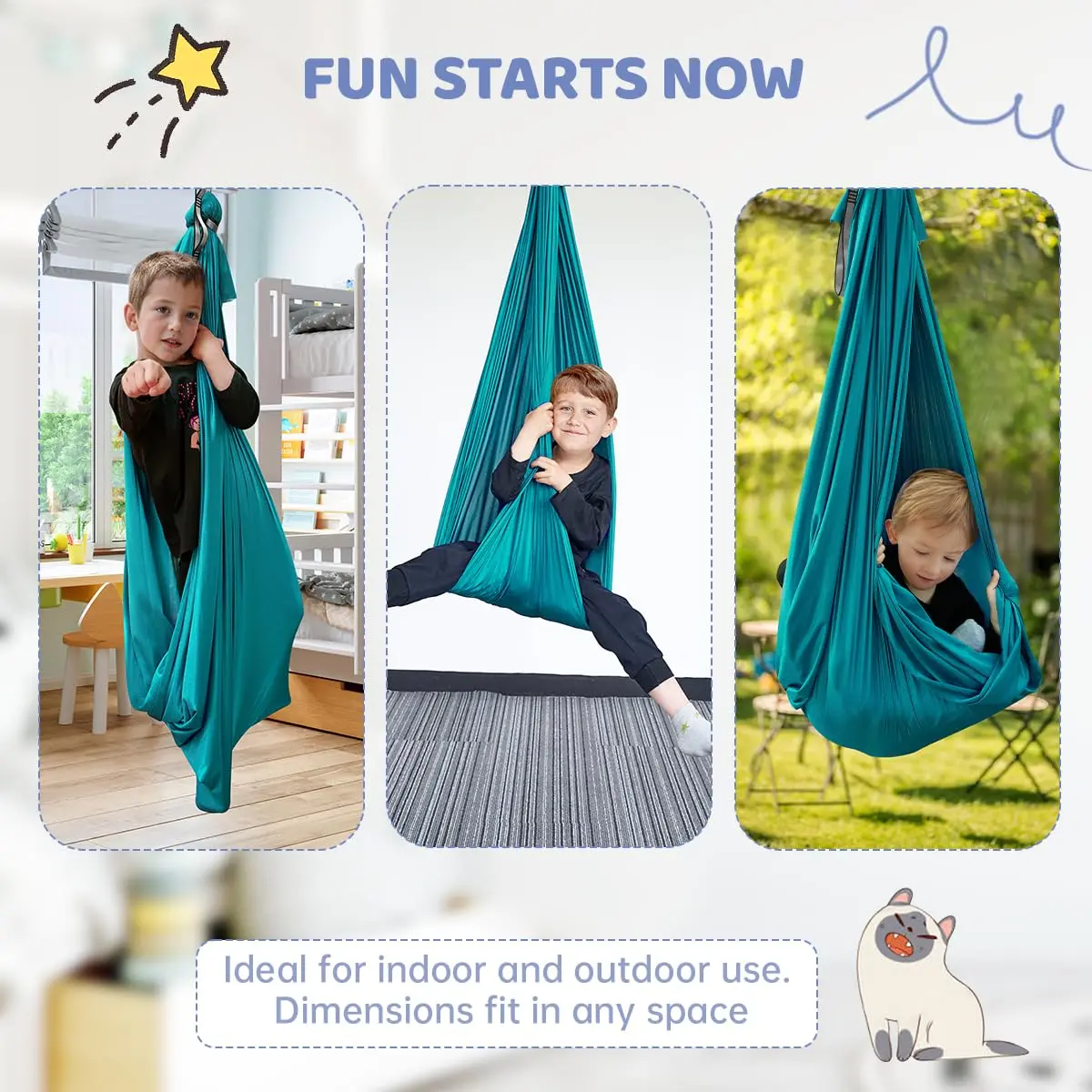 Aokitec Sensory Swing Chair for Kids & Adults, 110x63 inches (279x160 cm) | Soft Nylon Cuddle Hammock for Indoor/Outdoor Use - view 6