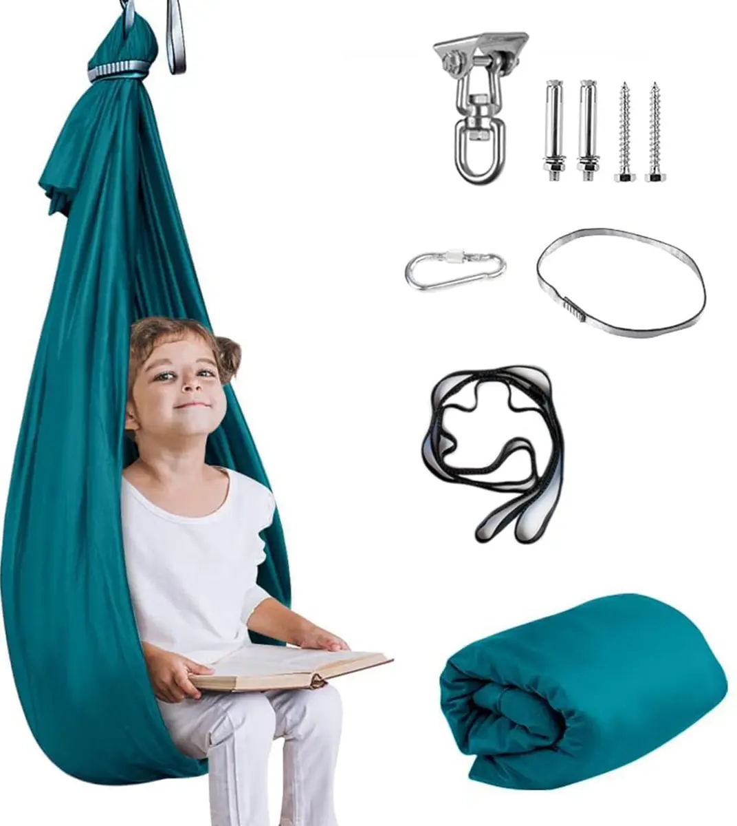 Aokitec Sensory Swing Chair for Kids & Adults, 110x63 inches (279x160 cm) | Soft Nylon Cuddle Hammock for Indoor/Outdoor Use - main product image