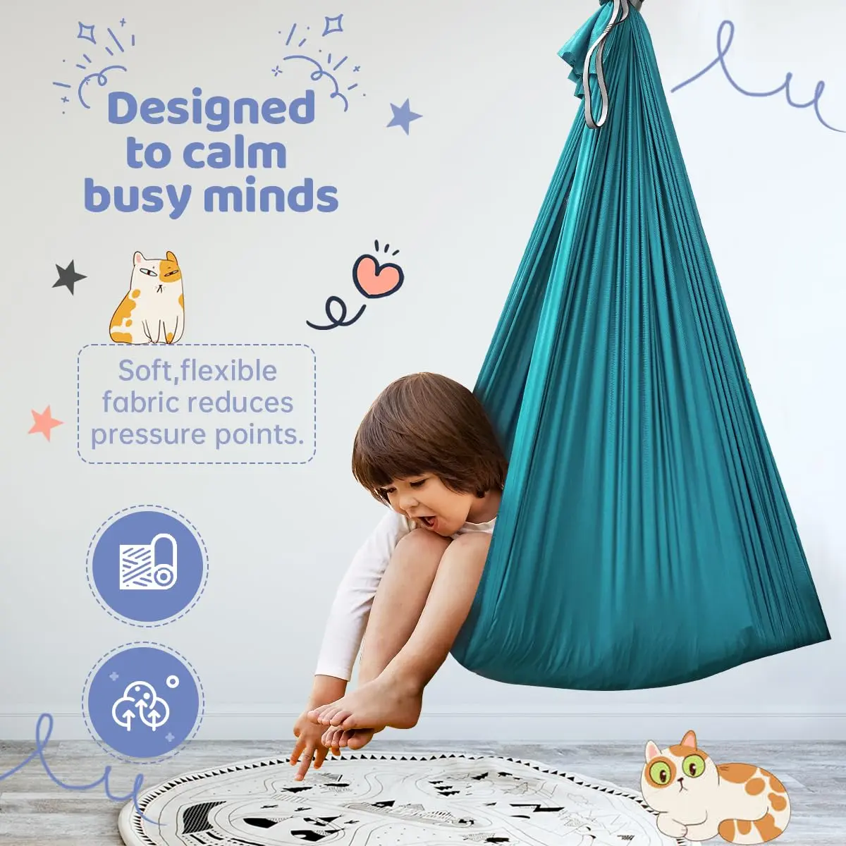 Aokitec Sensory Swing Chair for Kids & Adults, 110x63 inches (279x160 cm) | Soft Nylon Cuddle Hammock for Indoor/Outdoor Use - view 2