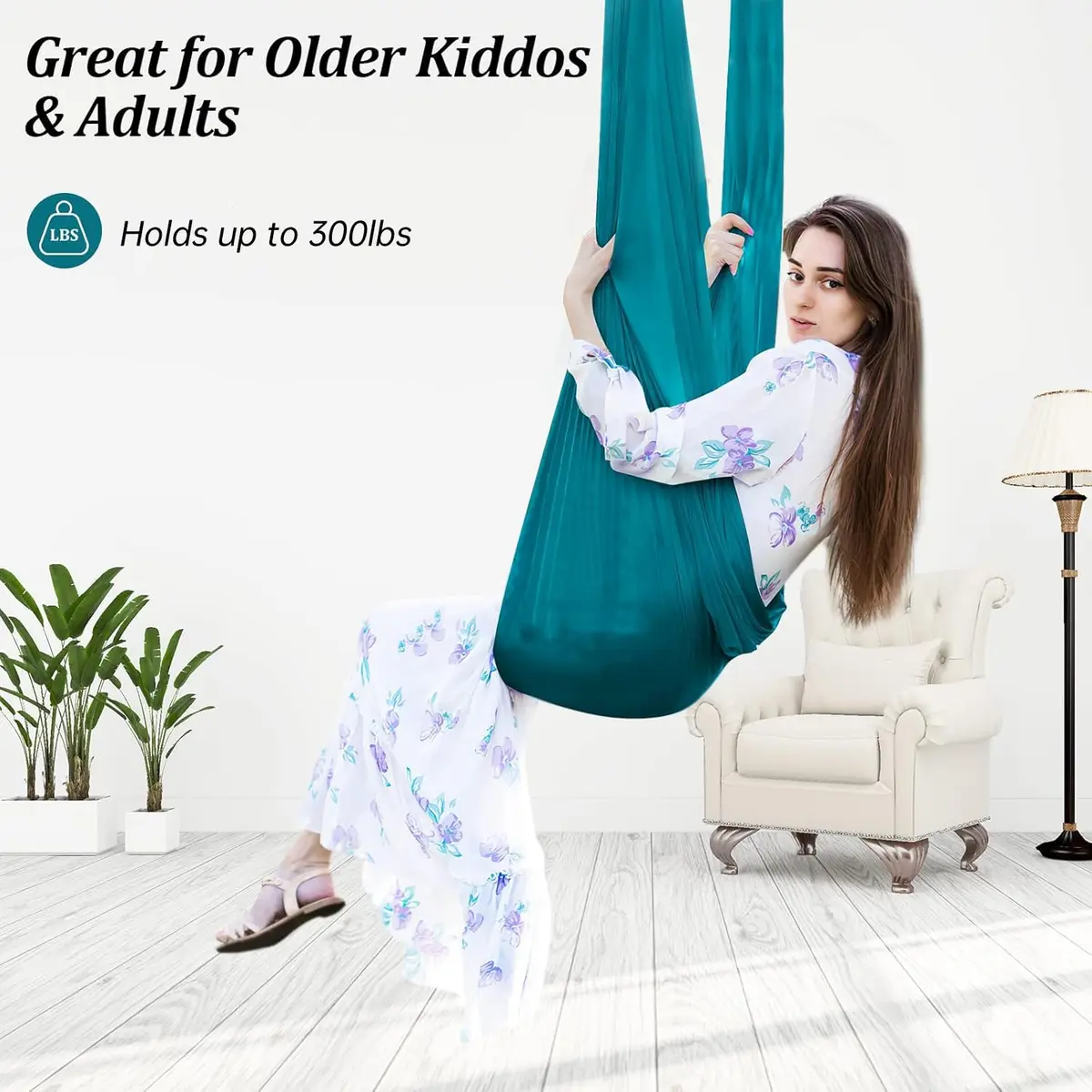 Aokitec Sensory Swing Chair for Kids & Adults, 110x63 inches (279x160 cm) | Soft Nylon Cuddle Hammock for Indoor/Outdoor Use - view 3