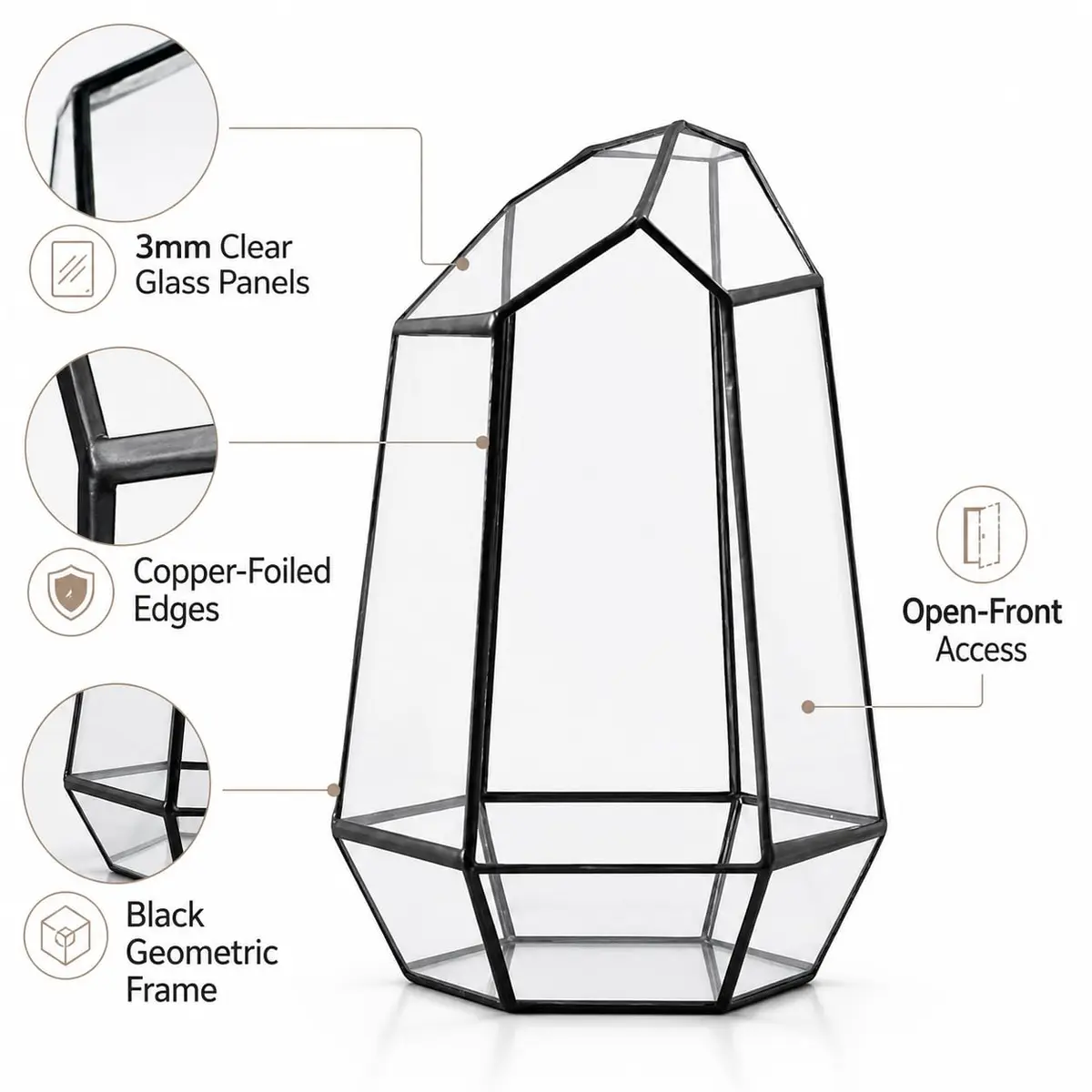 libproqia Geometric Glass Terrarium Planter 16.5cm (6.5" L x 5.7" W x 9.8" H) | Open-Front Design for Succulents & Air Plants - view 5