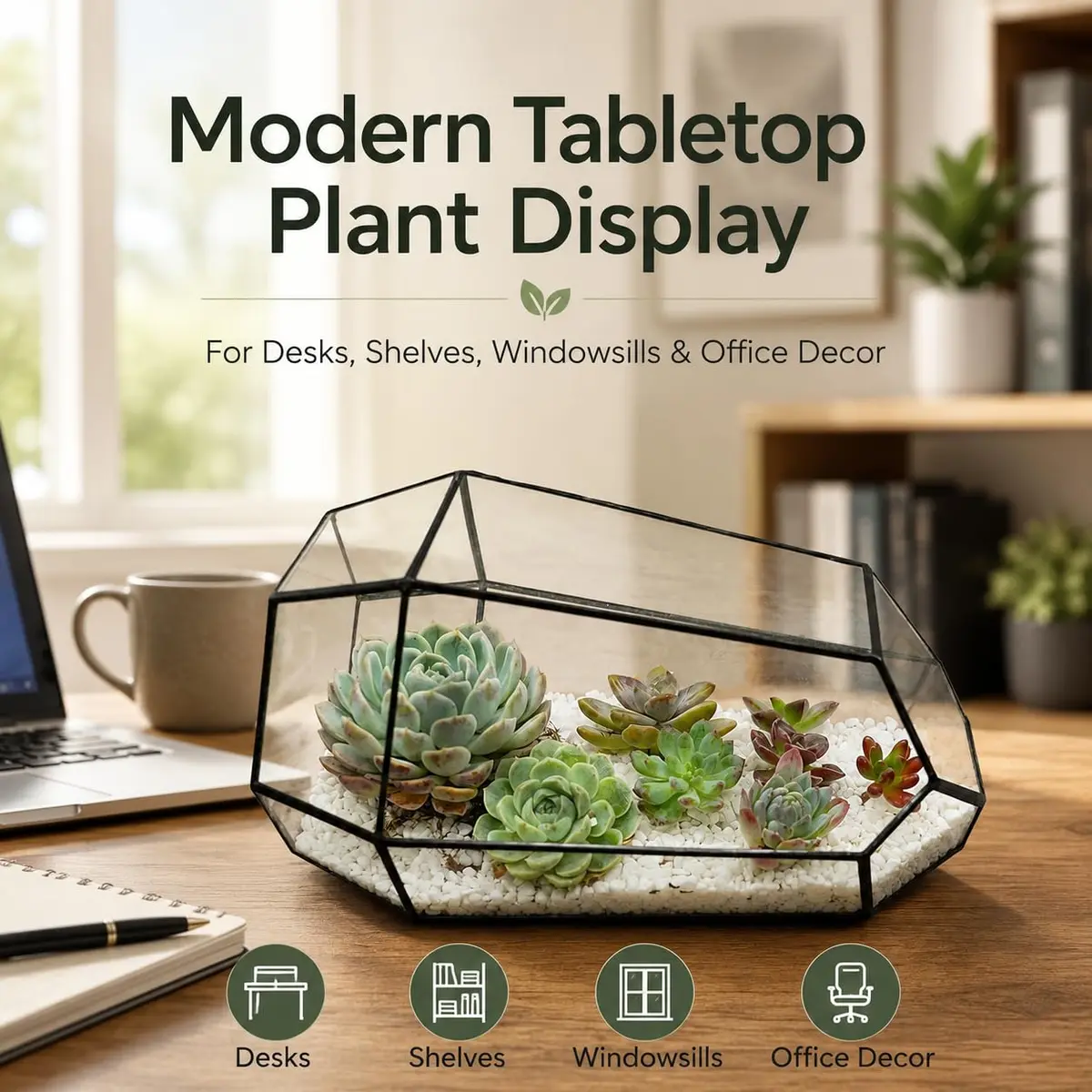 libproqia Geometric Glass Terrarium Planter 16.5cm (6.5" L x 5.7" W x 9.8" H) | Open-Front Design for Succulents & Air Plants - view 6