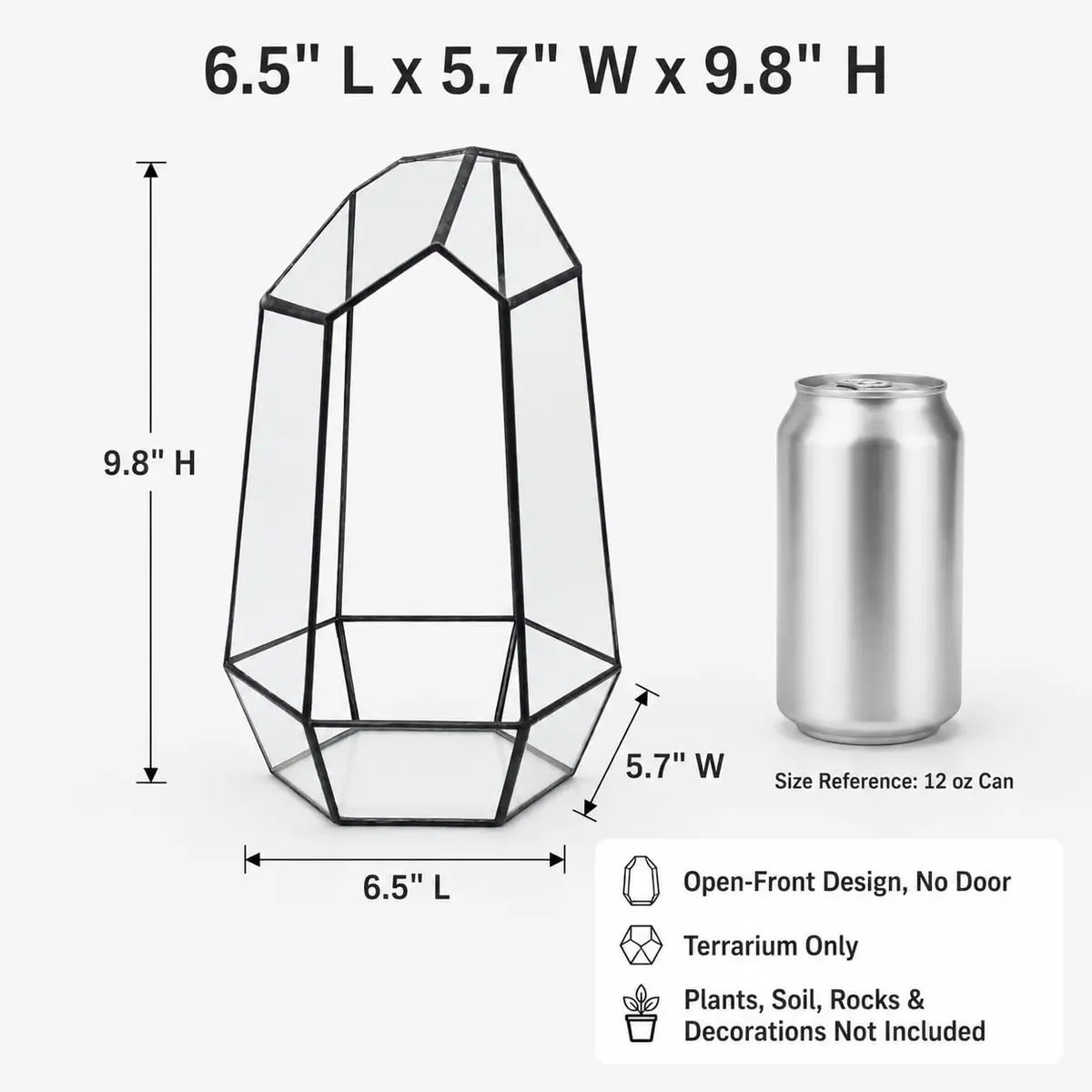 libproqia Geometric Glass Terrarium Planter 16.5cm (6.5" L x 5.7" W x 9.8" H) | Open-Front Design for Succulents & Air Plants - view 2
