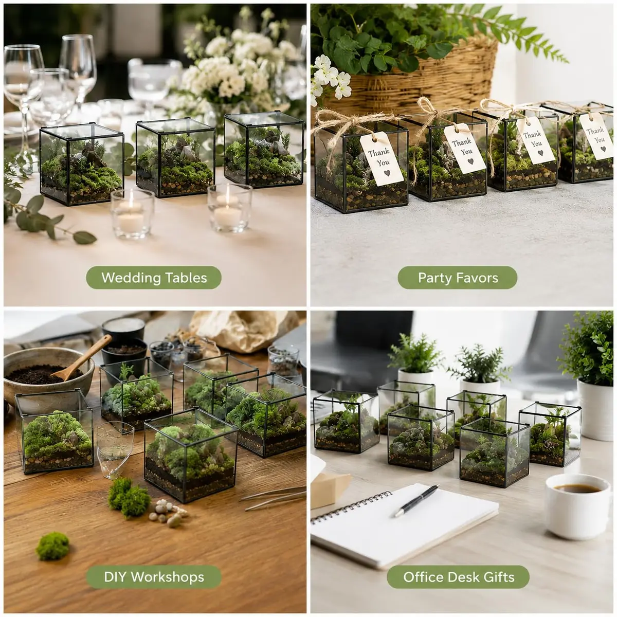 libproqia Small Square Glass Terrarium with Lid 10.9cm (4.3 Inch) | Mini Fairy Garden Display Case - view 6