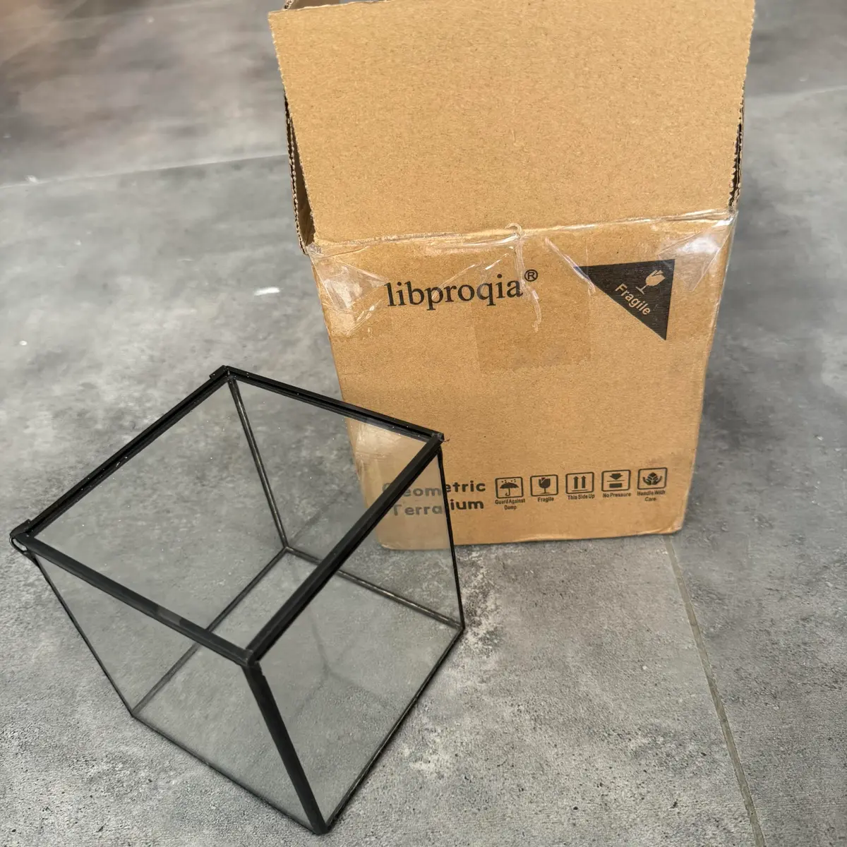 libproqia Small Square Glass Terrarium with Lid 10.9cm (4.3 Inch) | Mini Fairy Garden Display Case - view 7