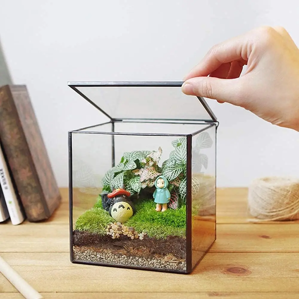 libproqia Small Square Glass Terrarium with Lid 10.9cm (4.3 Inch) | Mini Fairy Garden Display Case - view 3