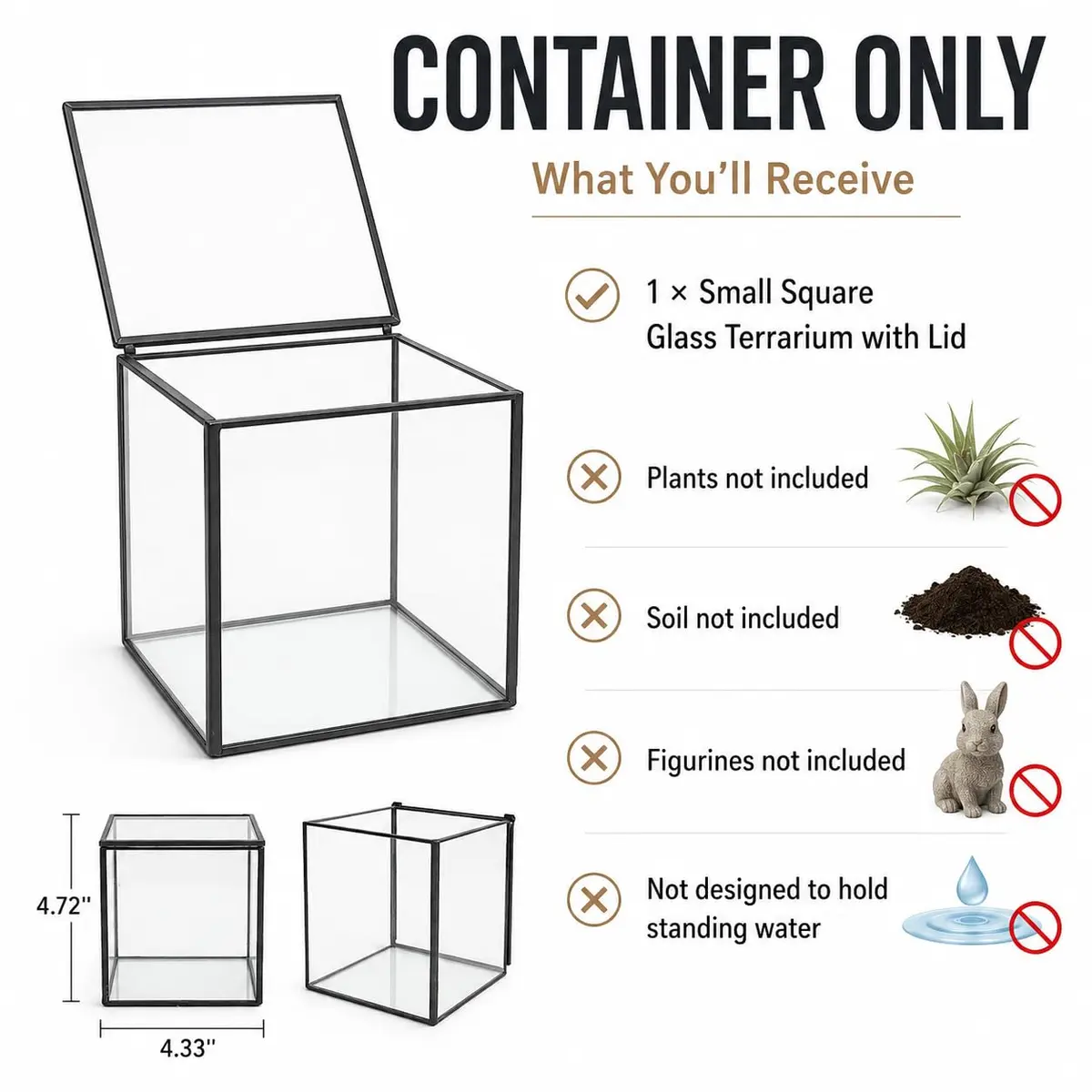libproqia Small Square Glass Terrarium with Lid 10.9cm (4.3 Inch) | Mini Fairy Garden Display Case - view 4
