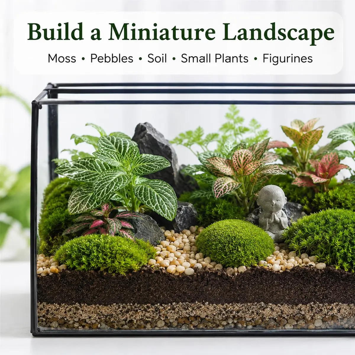 libproqia Rectangular Glass Plant Terrarium with Lid 21cm x 12cm x 14cm | Modern Black Frame for Indoor Plants - view 7