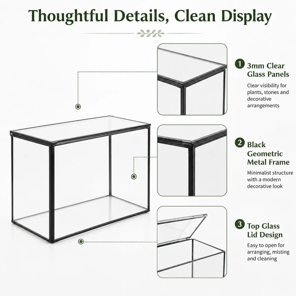 libproqia Clear Geometric Glass Terrarium with Lid 16.89cm (6.7" L x 3.9" W x 4.7" H) | Decorative Mini Plant Display - view 5