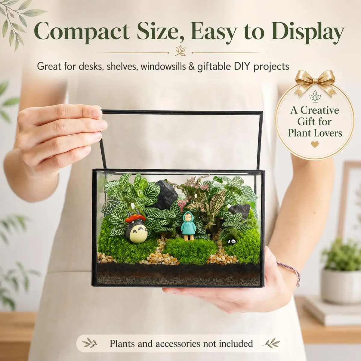 libproqia Clear Geometric Glass Terrarium with Lid 16.89cm (6.7" L x 3.9" W x 4.7" H) | Decorative Mini Plant Display - view 4