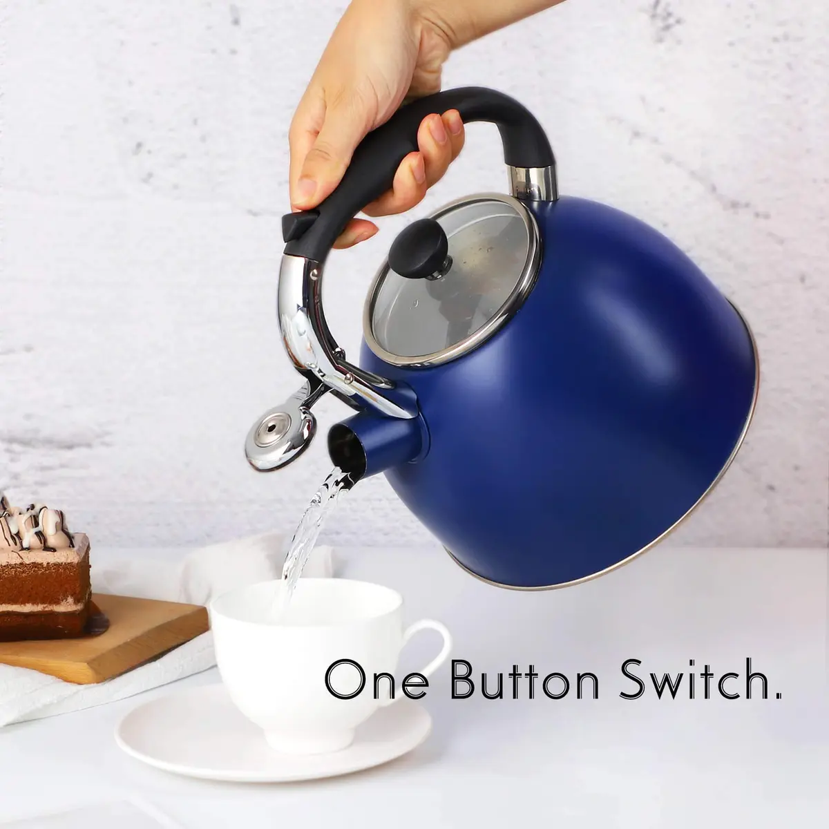 Rorence Whistling Tea Kettle for Stove Top 2.6QT (2.5L) Stainless Steel Navy Blue | Heats Water Fast - view 5