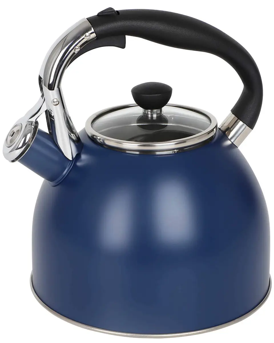 Rorence Whistling Tea Kettle for Stove Top 2.6QT (2.5L) Stainless Steel Navy Blue | Heats Water Fast - main product image