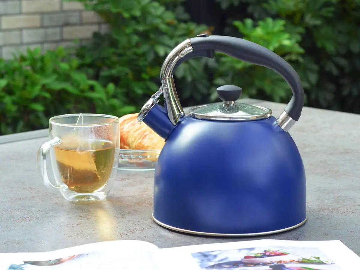 Rorence Whistling Tea Kettle for Stove Top 2.6QT (2.5L) Stainless Steel Navy Blue | Heats Water Fast - view 7