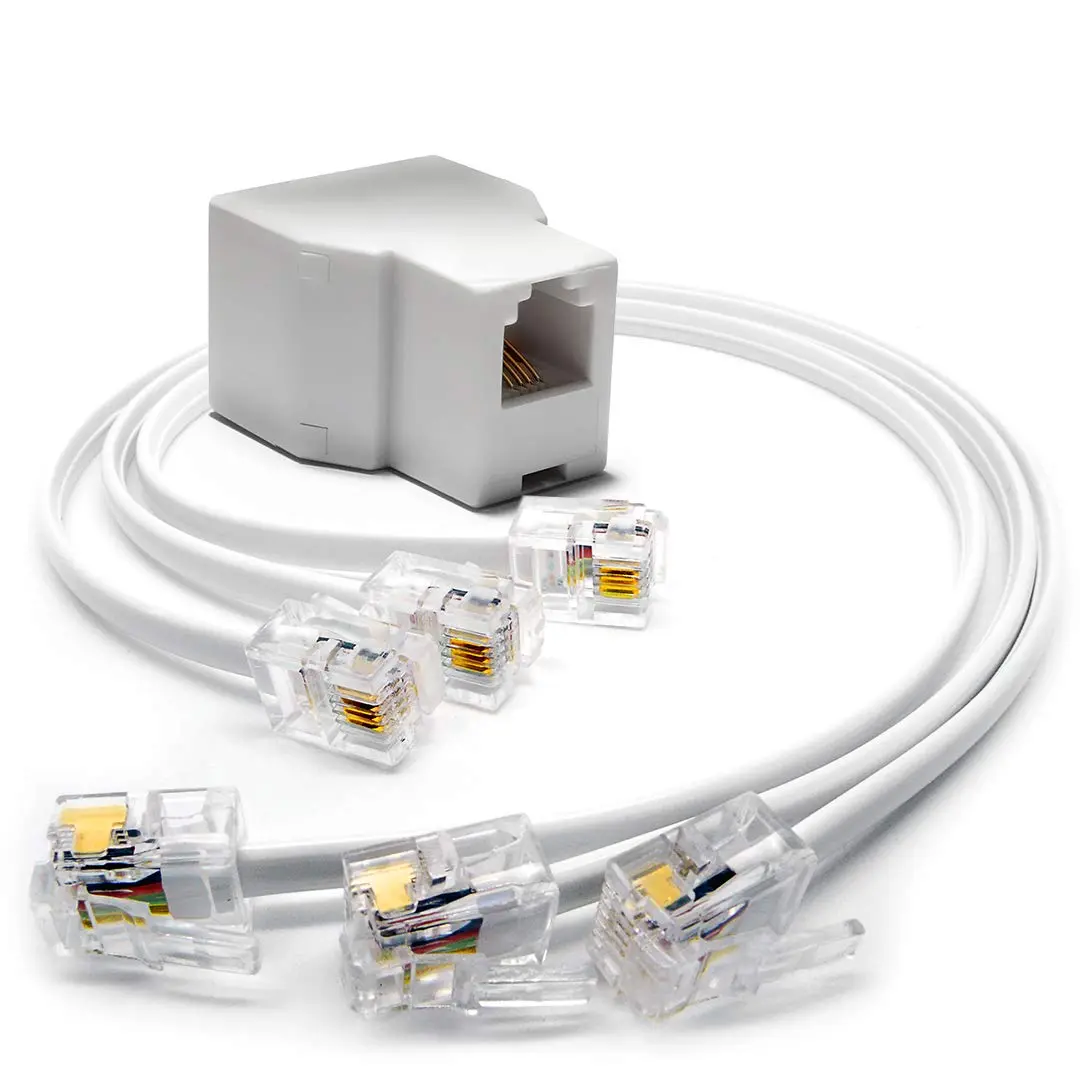 RetailAndBulk Phone Jack Splitter for Landline Duplex 6P4C | Reliable 2-In-1 RJ11 Adapter with Custom Cables (enables multiple devices) - main product image