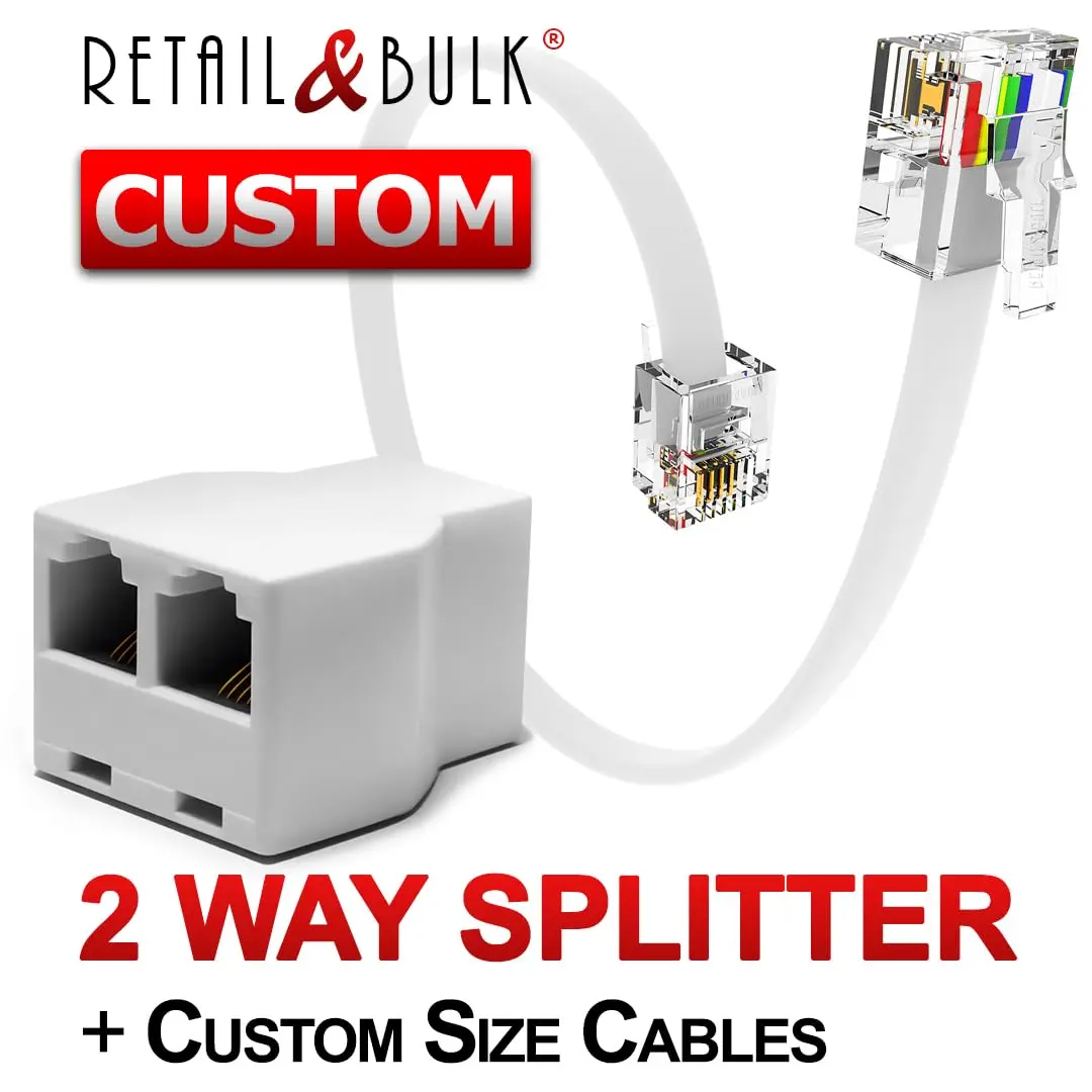 RetailAndBulk Phone Jack Splitter for Landline Duplex 6P4C | Reliable 2-In-1 RJ11 Adapter with Custom Cables (enables multiple devices) - view 2