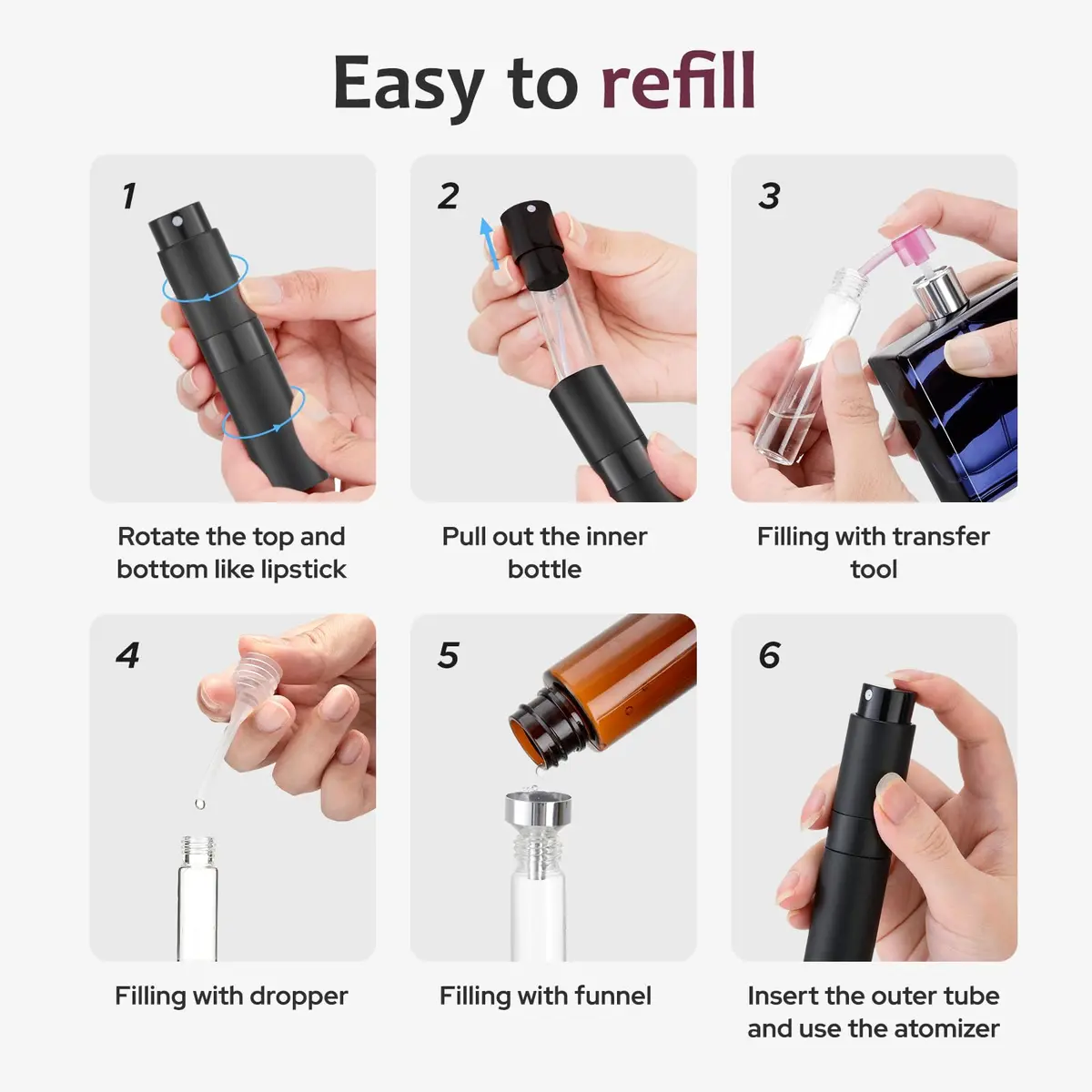 LISAPACK Refillable Perfume Atomizer Spray Bottle 8ml (0.27 Fl Oz) | Twist-Up Leak-Proof Travel Size - view 7