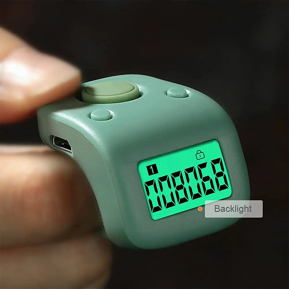 Arvakr Rechargeable Silent Finger Counter 6 Channels Digital Tasbih Tally Clicker with LED (White) | Counts up to 999,999 per channel - view 5