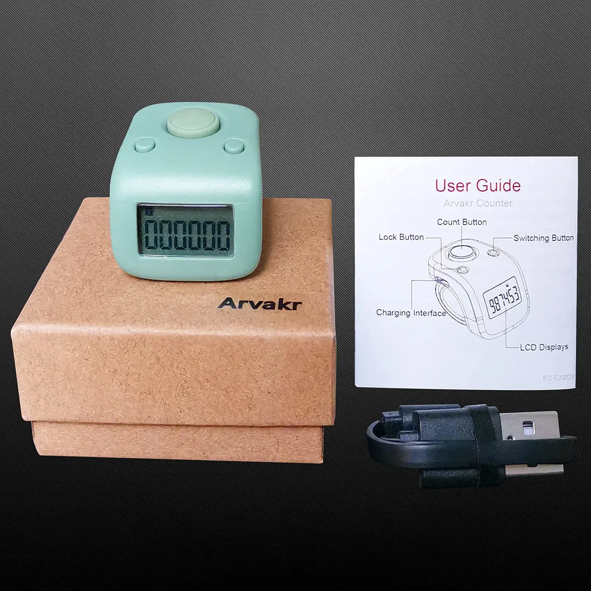 Arvakr Rechargeable Silent Finger Counter 6 Channels Digital Tasbih Tally Clicker with LED (White) | Counts up to 999,999 per channel - view 6