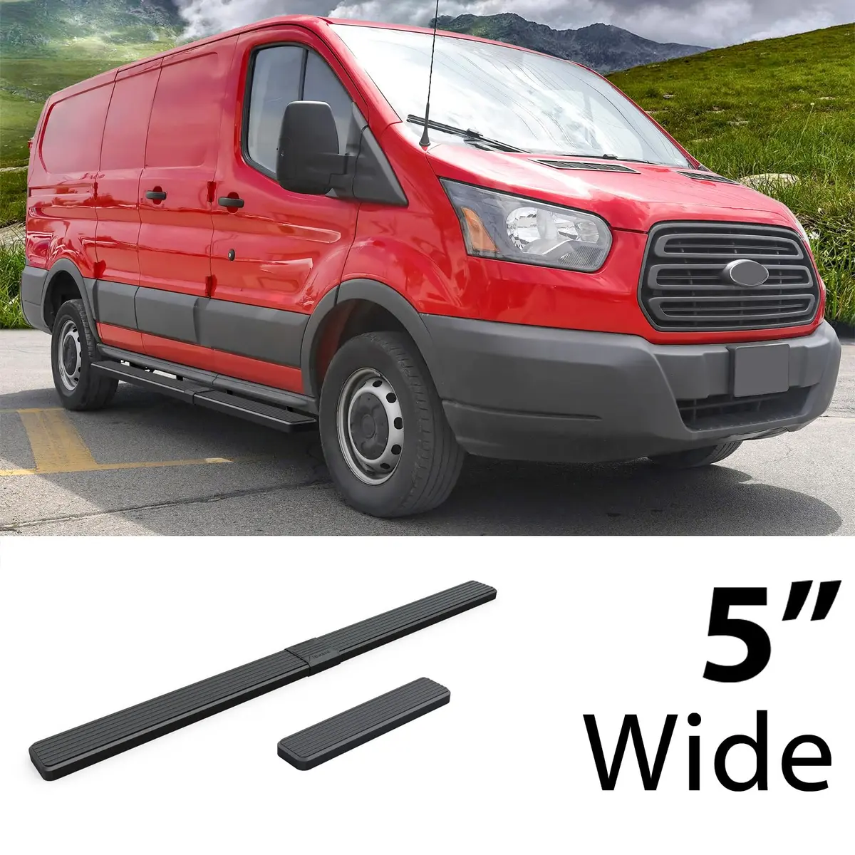 HD Ridez Stainless Steel Running Board 5" Black | Rust-Resistant Full Size Van Step - view 2