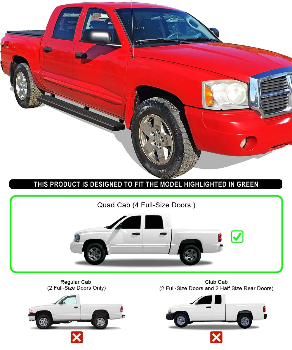 HD Ridez Stainless Steel Running Board 5in Black | Supports up to 300 lbs, Full-Length Anti-Slip Tread, Compatible with Dodge Dakota 2005-2011 - view 6