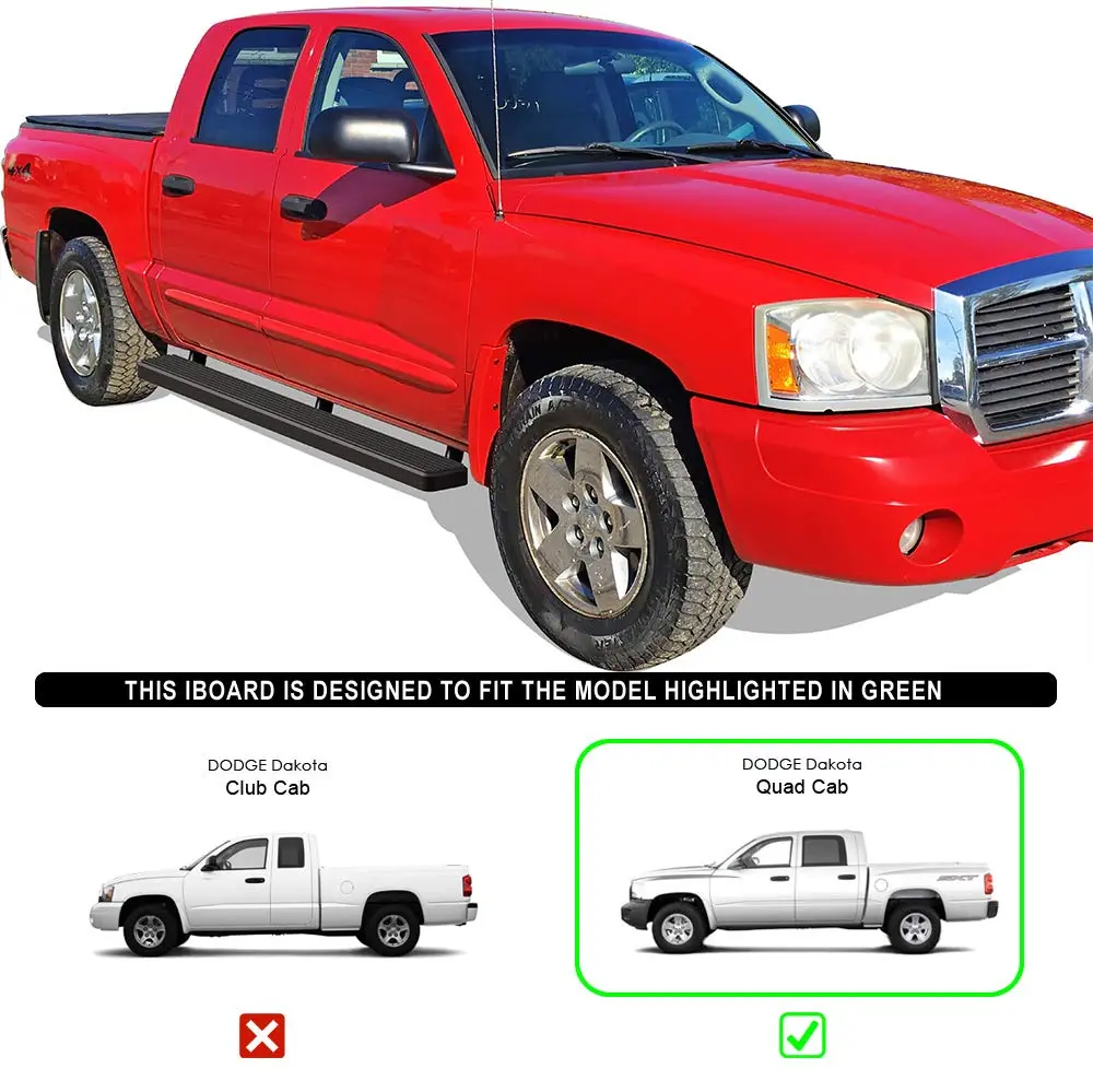 HD Ridez Stainless Steel Running Board 5in Black | Supports up to 300 lbs, Full-Length Anti-Slip Tread, Compatible with Dodge Dakota 2005-2011 - view 7