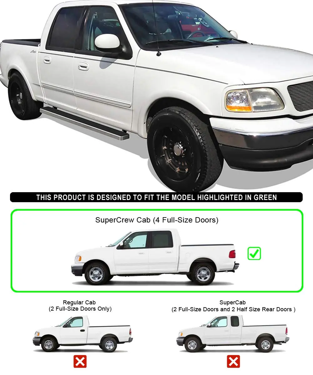 HD Ridez Running Boards Compatible with Ford F150 2001-2003 SuperCrew Cab 5" Polished Nerf Bar Side Steps - view 6