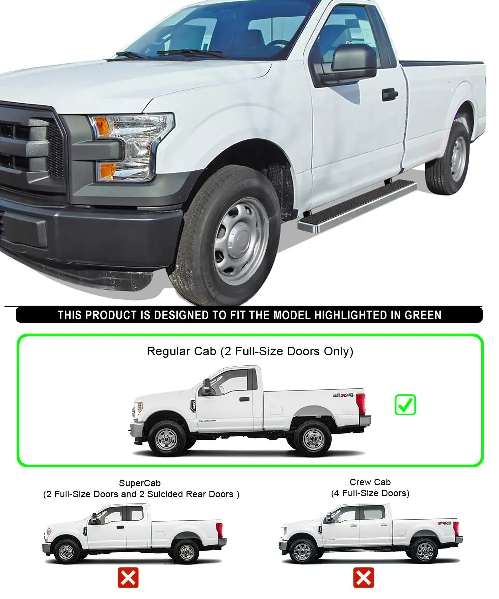HD Ridez Running Board 6" Silver Compatible with Ford F150 2015-2026 Regular Cab & F-250 F-350 Super Duty 2017-2026 | Lightweight Aluminum Support 300 lbs - view 6