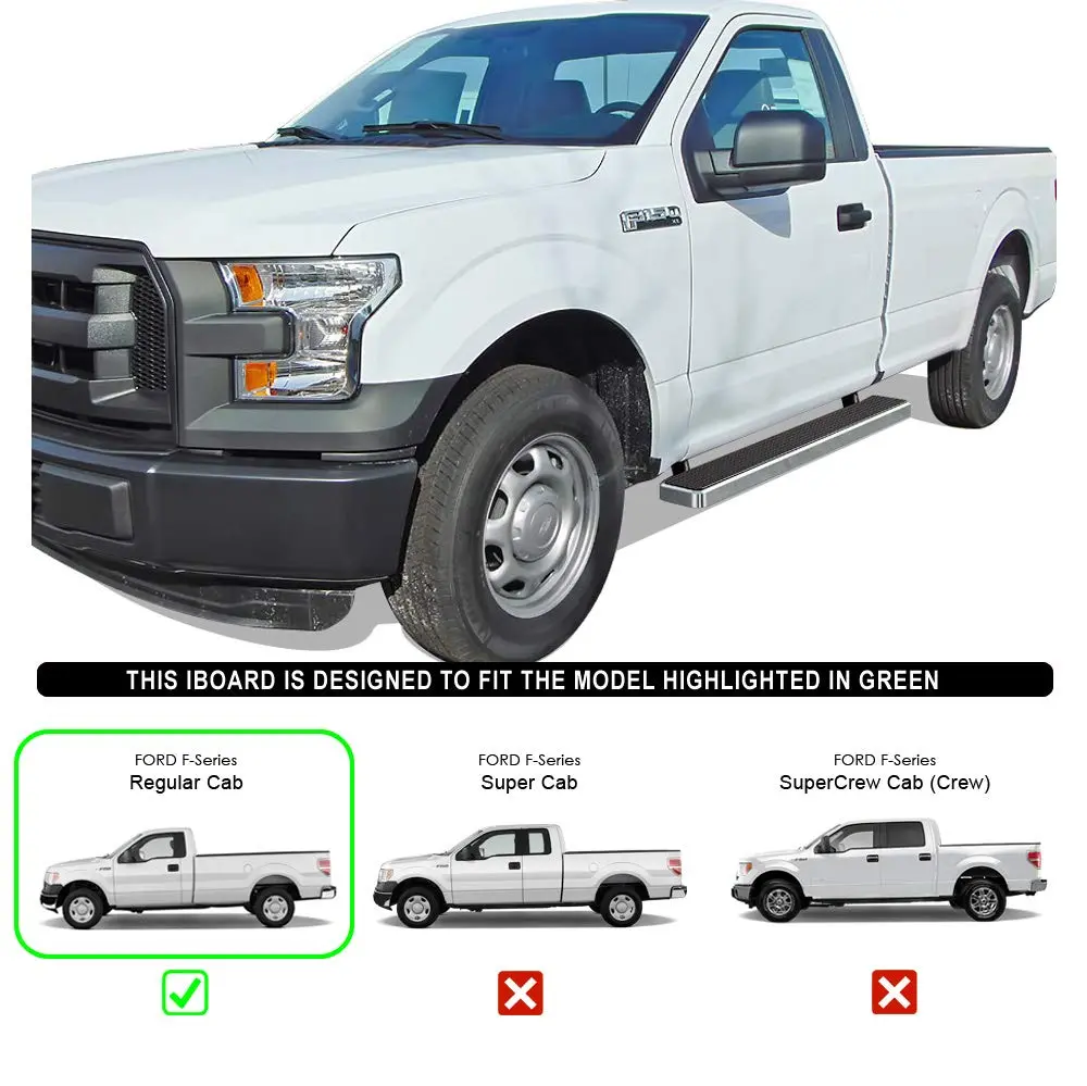 HD Ridez Running Board 6" Silver Compatible with Ford F150 2015-2026 Regular Cab & F-250 F-350 Super Duty 2017-2026 | Lightweight Aluminum Support 300 lbs - view 7