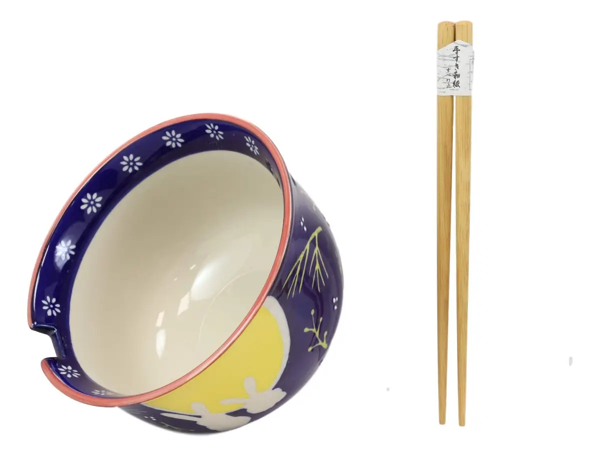Ebros Gift Whimsical 2 Bunny Rabbits Jumping Over A Full Yellow Moon Soup Bowl 6.25" Diameter | Whimsical Asian Dining Decor - view 6