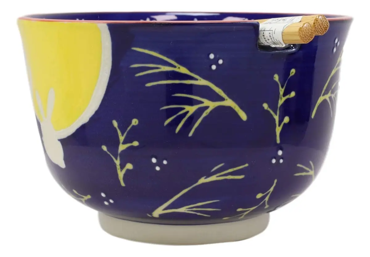 Ebros Gift Whimsical 2 Bunny Rabbits Jumping Over A Full Yellow Moon Soup Bowl 6.25" Diameter | Whimsical Asian Dining Decor - view 3