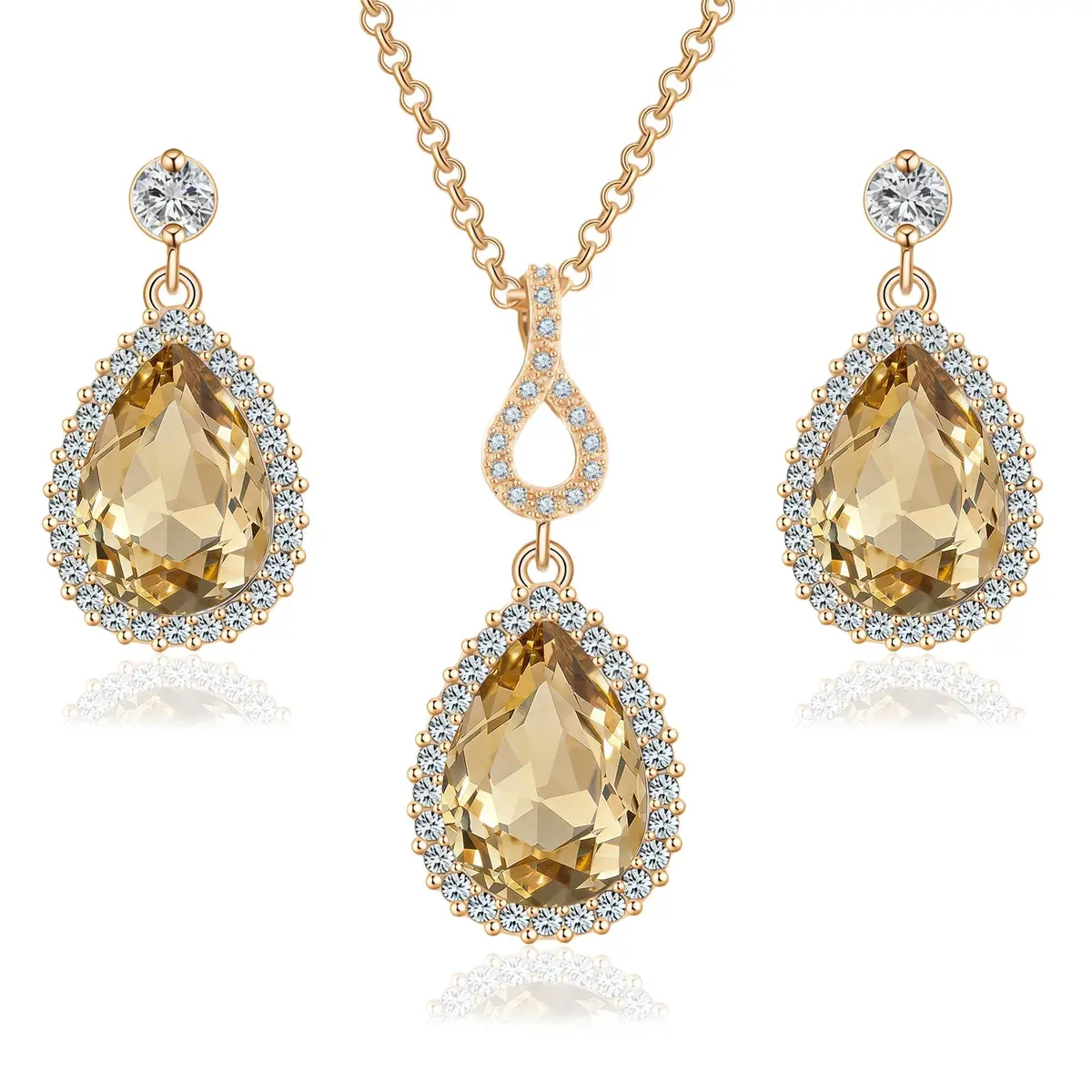 EVEVIC Austrian Crystal Teardrop Necklace and Earrings Set for Women | Elegant Gold Finish, Sparkling Brilliance, Perfect for Weddings & Gifts - main product image