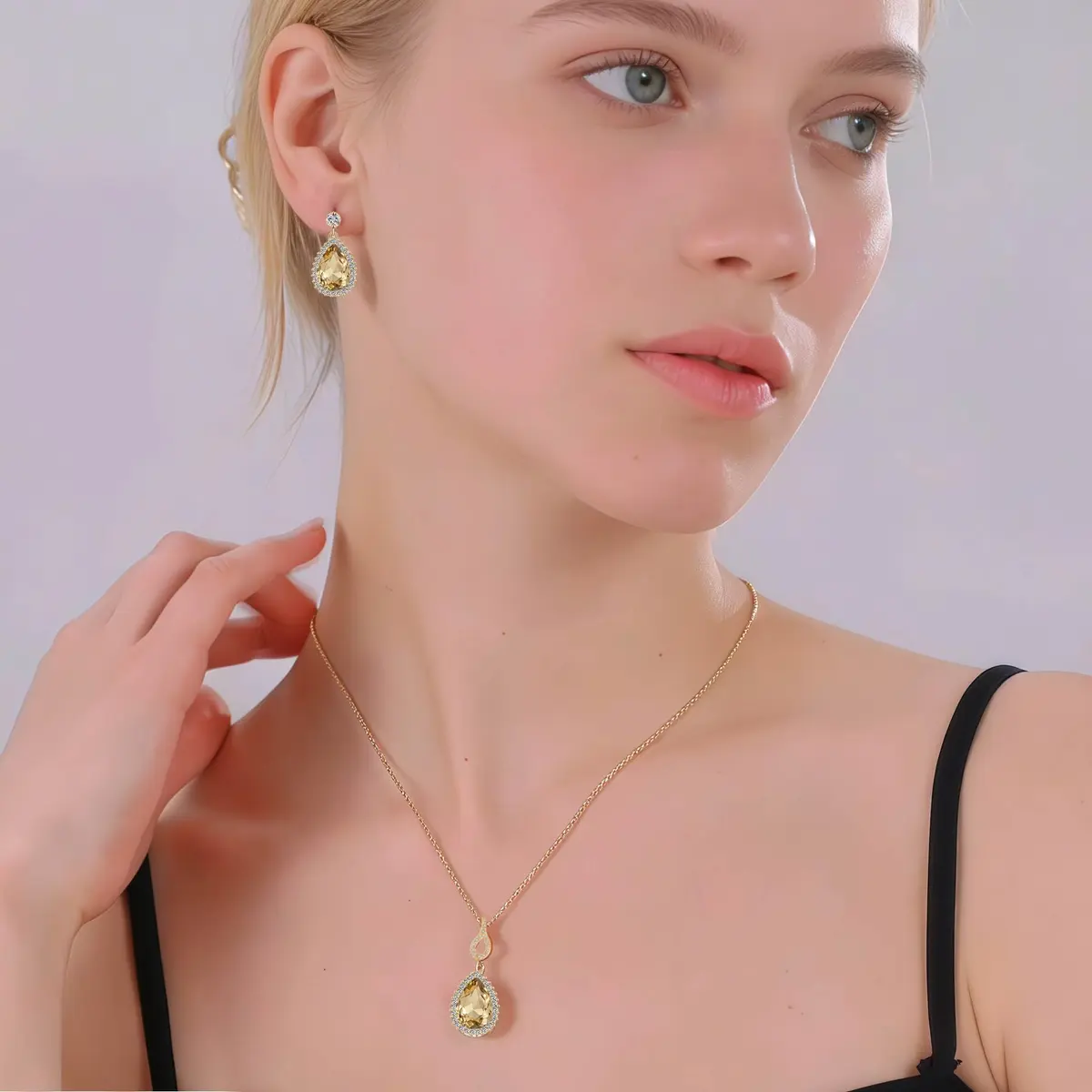 EVEVIC Austrian Crystal Teardrop Necklace and Earrings Set for Women | Elegant Gold Finish, Sparkling Brilliance, Perfect for Weddings & Gifts - view 7