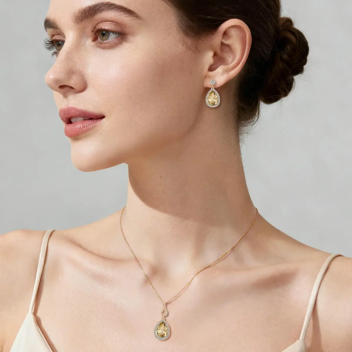 EVEVIC Austrian Crystal Teardrop Necklace and Earrings Set for Women | Elegant Gold Finish, Sparkling Brilliance, Perfect for Weddings & Gifts - view 2