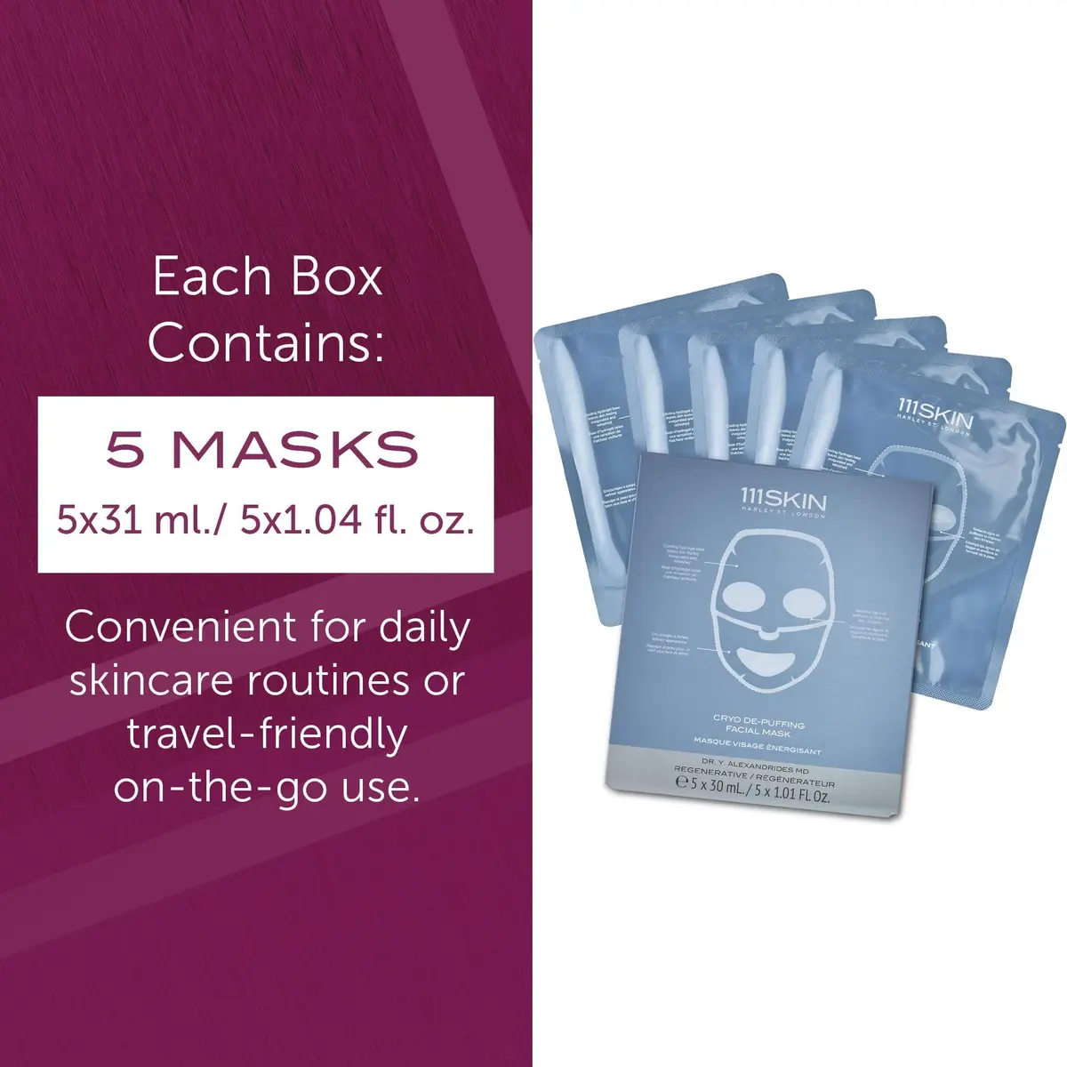 111SKIN Cryo De-Puffing Energy Facial Mask, Fragrance Free, Set of 5 | Hydrates & Reduces Puffiness - view 6