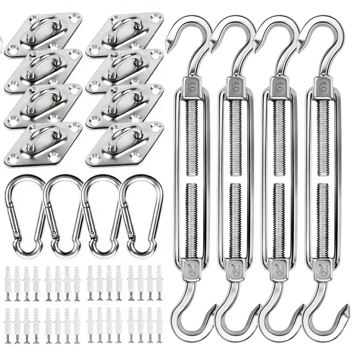 YOFIT 80-Piece Shade Sail Hardware Kit 6-8.4 inch Adjustable Turnbuckles (1.5 lb / 0.7 kg) | Heavy-Duty 304 Stainless Steel for Triangle & Rectangle Sails - main product image