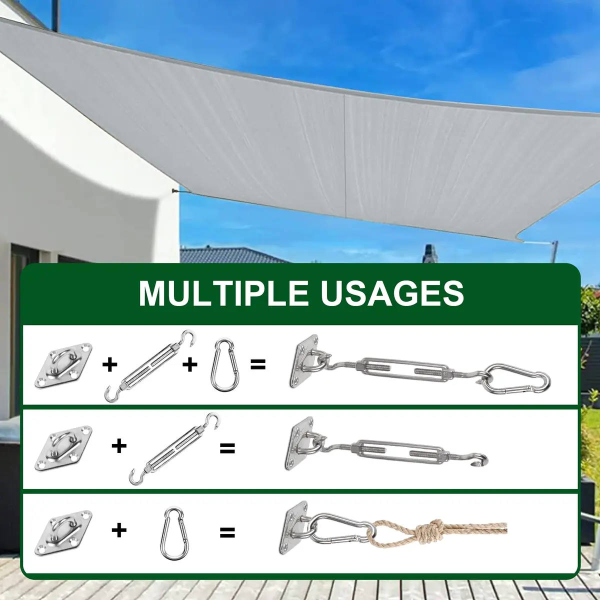 YOFIT 80-Piece Shade Sail Hardware Kit 6-8.4 inch Adjustable Turnbuckles (1.5 lb / 0.7 kg) | Heavy-Duty 304 Stainless Steel for Triangle & Rectangle Sails - view 5