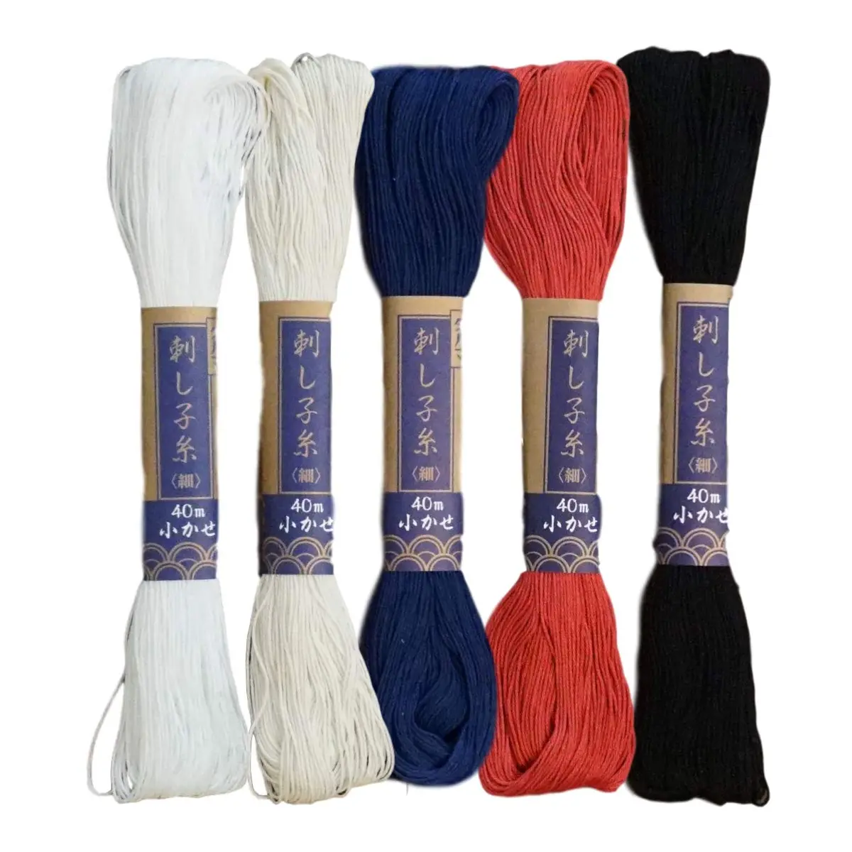 Daruma Yokota Daruma Sashiko Thread 5 Skein Essential Color Set (Thin Sashiko Thread - Hoso) | Cotton, White, Indigo, Red, Black - main product image