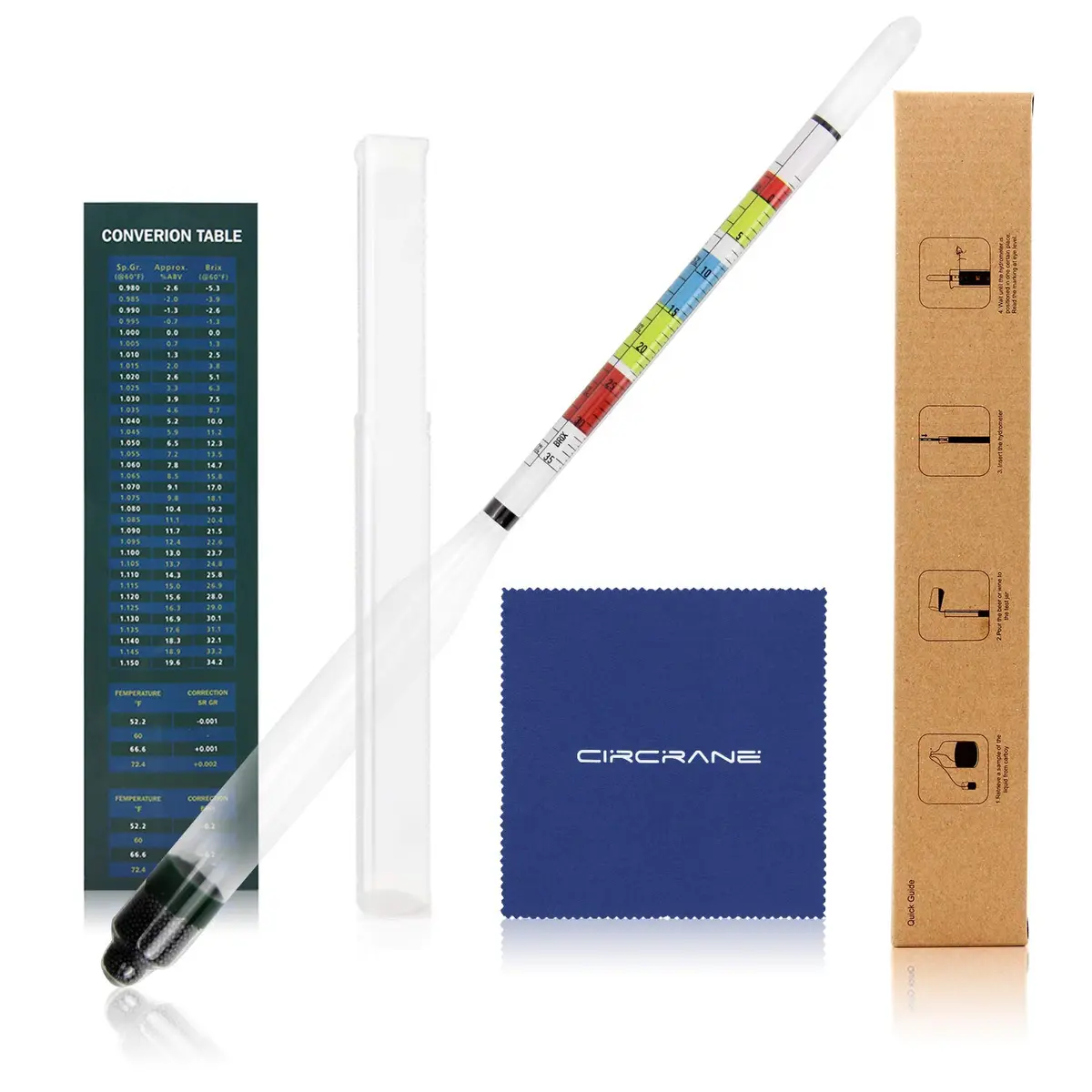 Circrane Triple Scale Hydrometer for Home Brewing | Accurate ABV, Brix & Gravity Test Kit (0.99-1.17 SG, 0-35 Brix, 0-20% ABV) - main product image