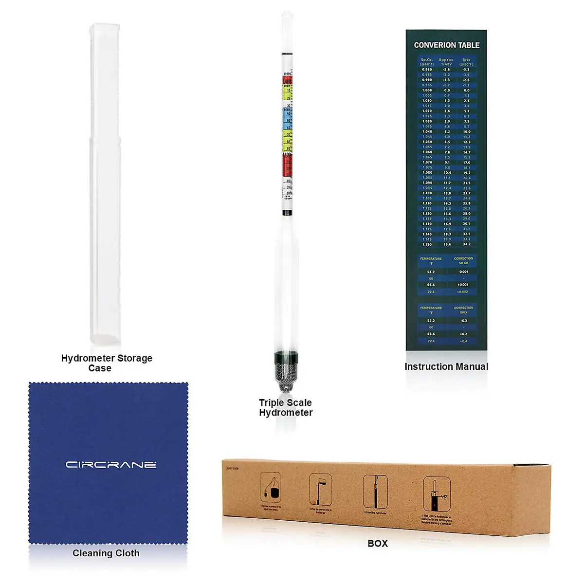 Circrane Triple Scale Hydrometer for Home Brewing | Accurate ABV, Brix & Gravity Test Kit (0.99-1.17 SG, 0-35 Brix, 0-20% ABV) - view 2