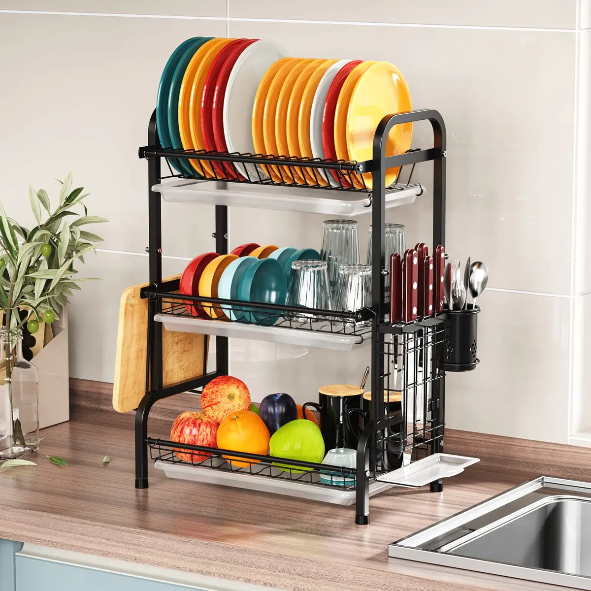 Warmfill Dish Drying Rack 3 Tier Stainless Steel Large Capacity Rustproof Kitchen Organizer - view 6