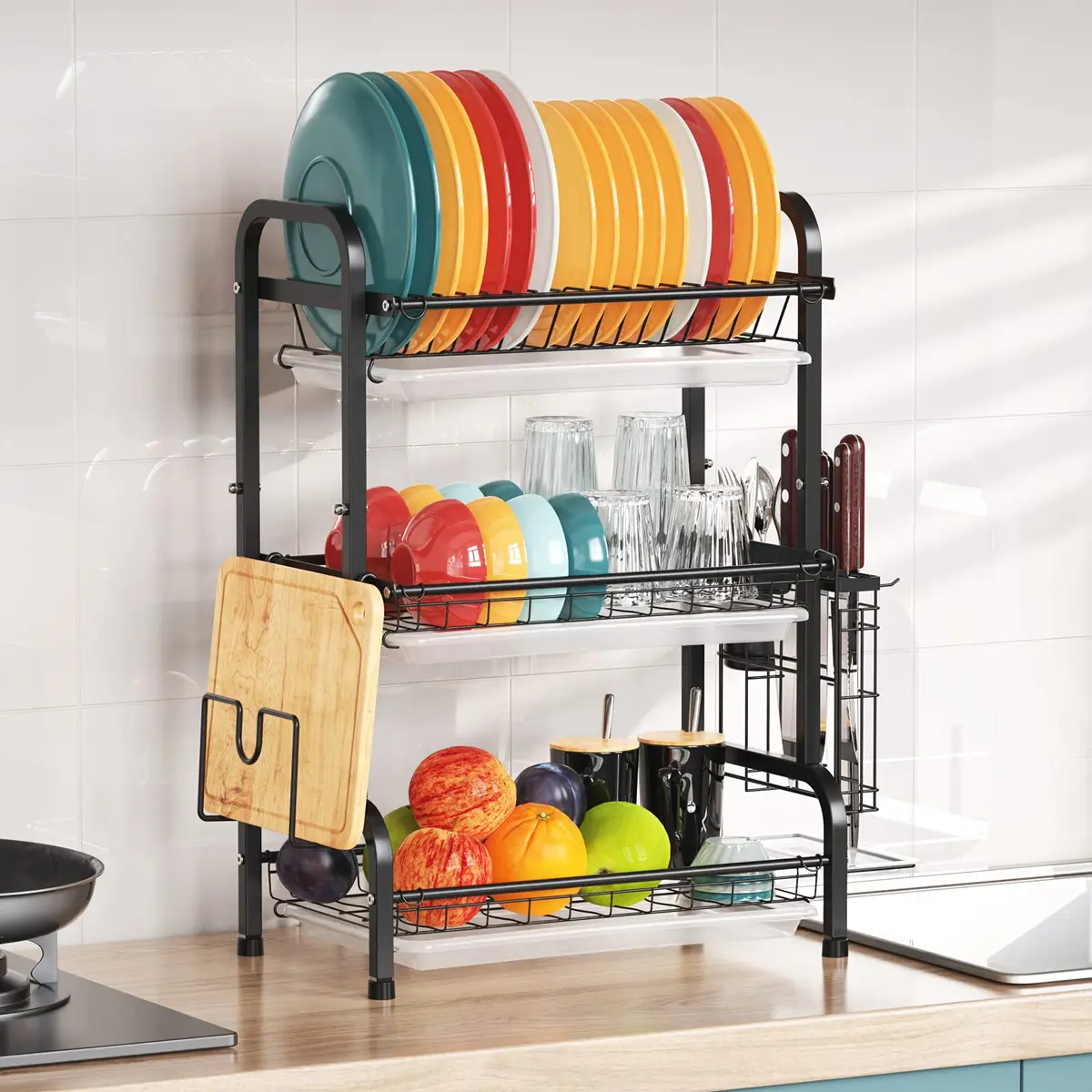 Warmfill Dish Drying Rack 3 Tier Stainless Steel Large Capacity Rustproof Kitchen Organizer - view 3
